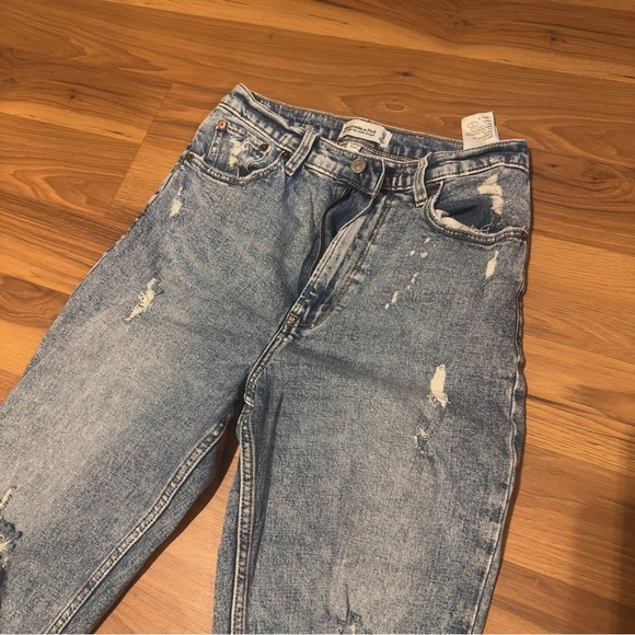 Abercrombie & Fitch Light Blue Distressed Curve love Straight Leg Jeans - Picture 4 of 9